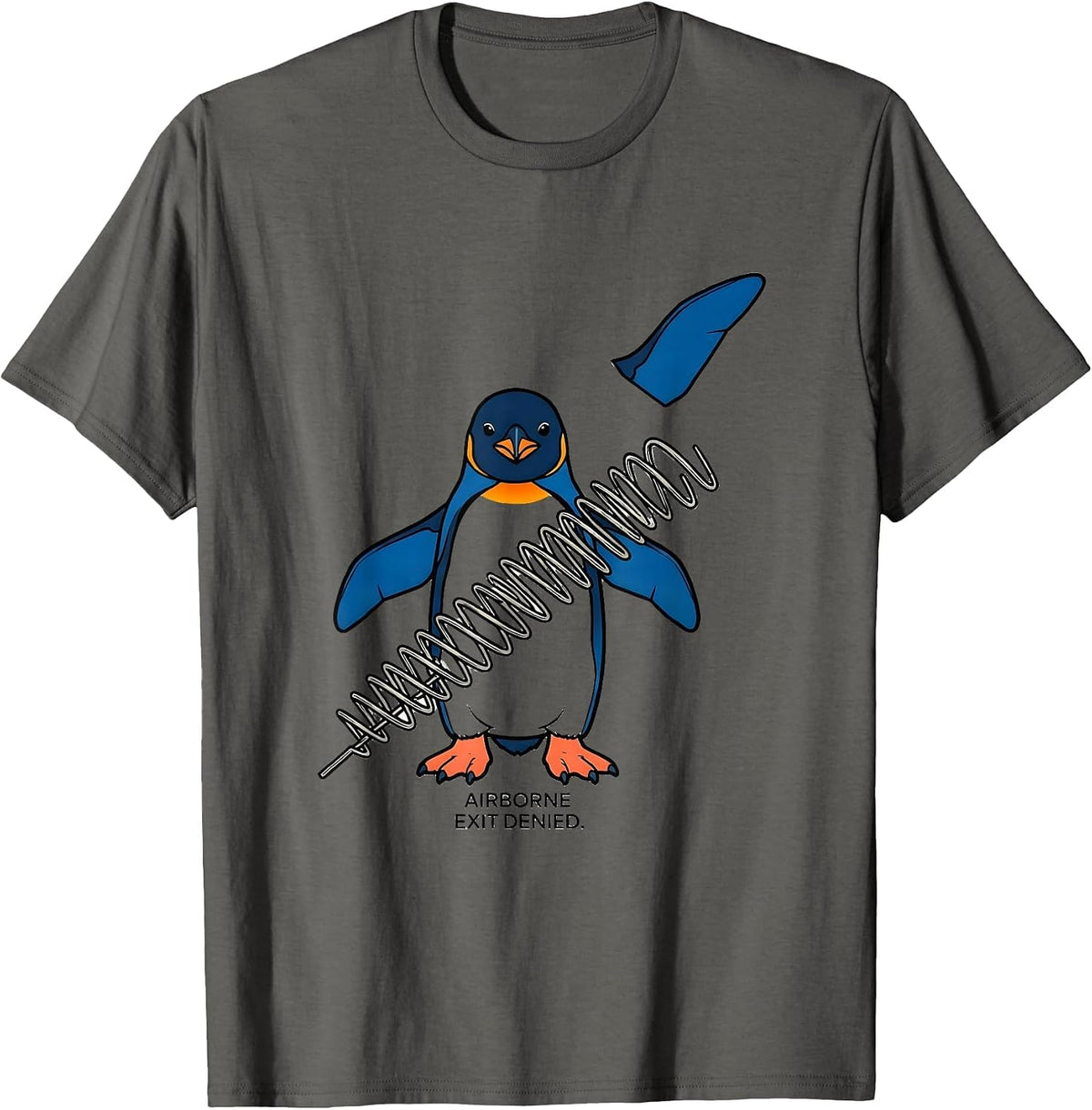 Men's Airborne Exit Denied Funny Penguin Martial Arts Humor T-Shirt - Asphalt Grey