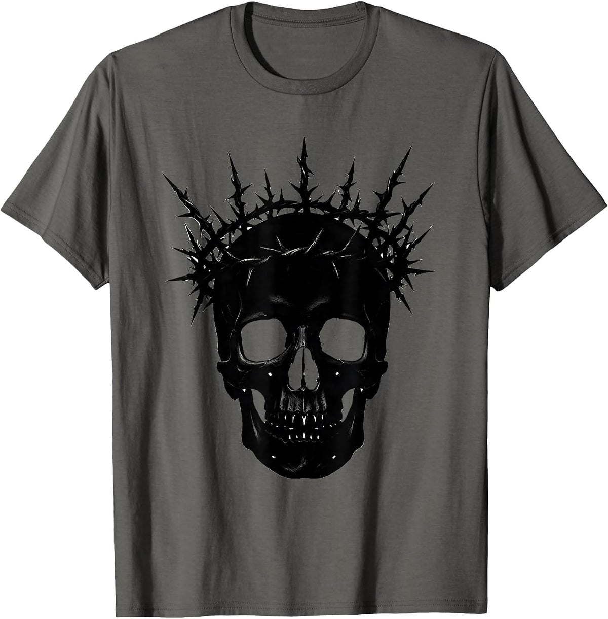 Men's Skull with Rusted Iron Thorn Crown Graphic T-Shirt - Asphalt Grey