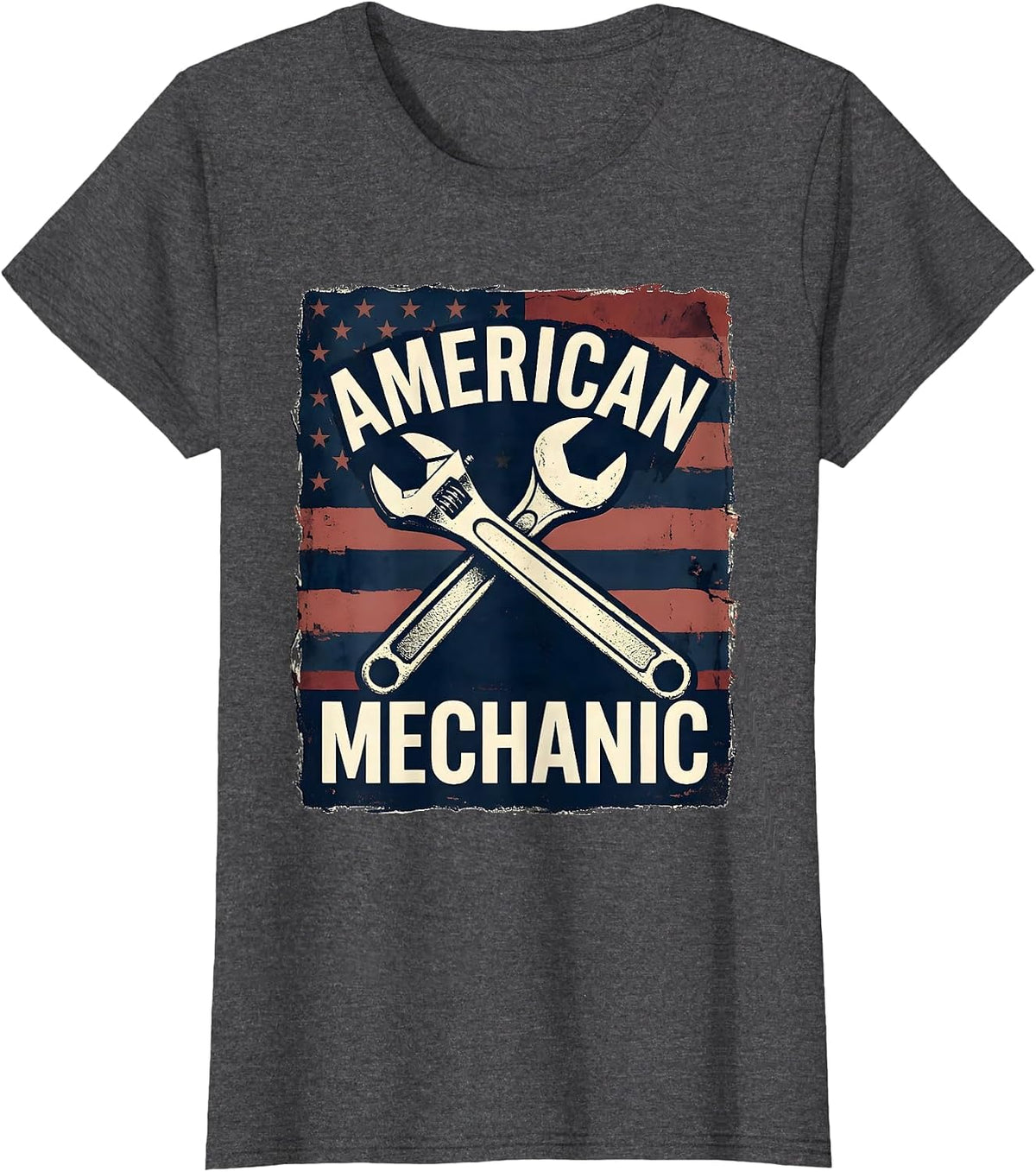 Women's American Mechanic Patriotic Flag Mechanic Gift for Tradesman T-Shirt - Dark Heather Grey