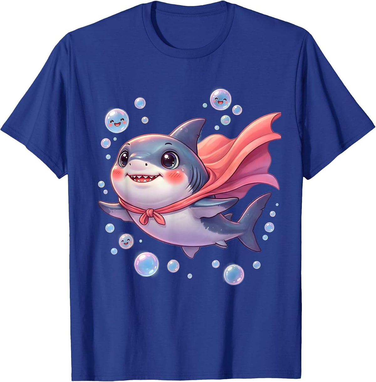 Mommy Shark Superhero Cape Flying Bubbles T-Shirt - Royal Blue