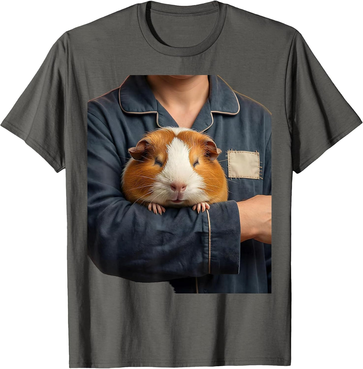 Sleeping Guinea Pig Cartoon Pet Lover Cozy T-Shirt - Asphalt Grey