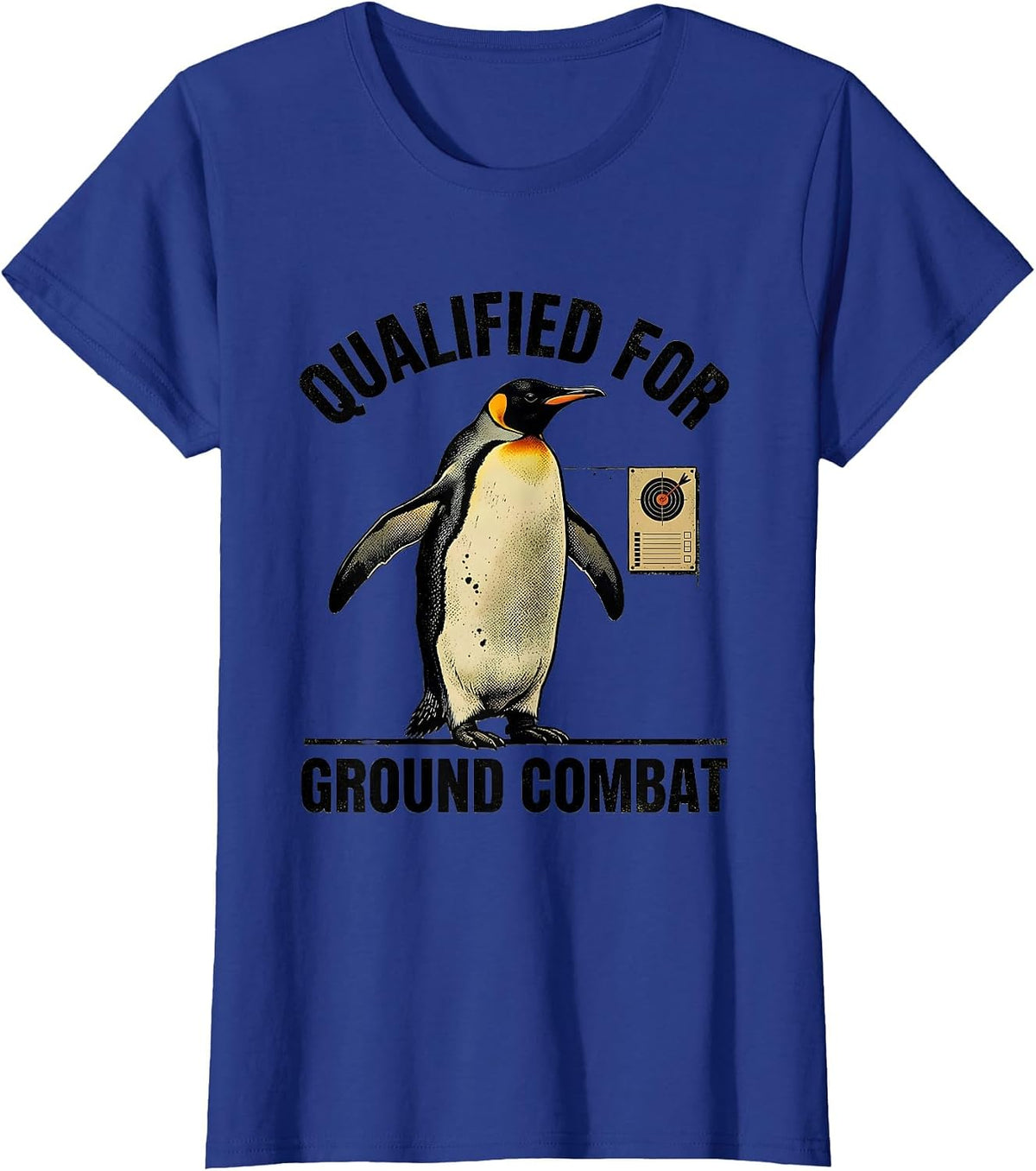 Women's Qualified For Ground Combat Distressed Penguin Military T-Shirt - Royal Blue