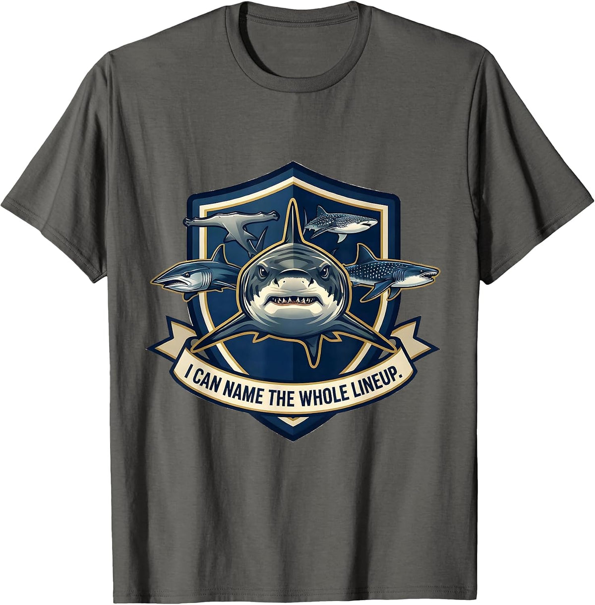 I Can Name The Whole Lineup Funny Shark Species Ocean T-Shirt - Asphalt Grey