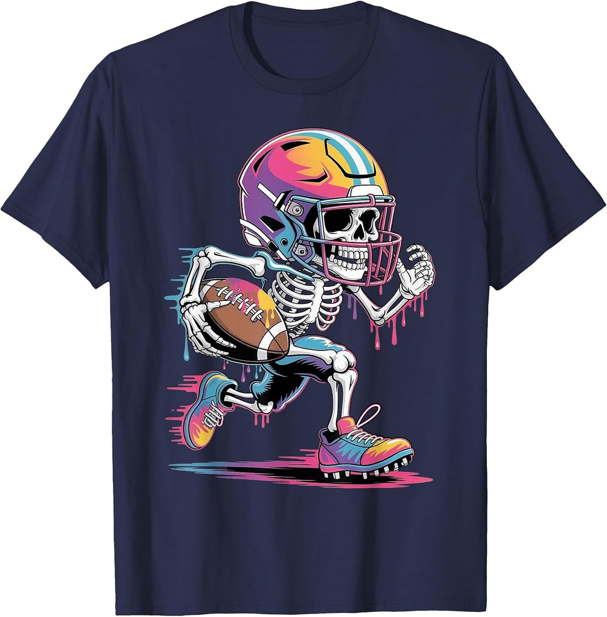 Halloween Skeleton Football Drip Dripping Boys Youth Kids T-Shirt - Navy Blue