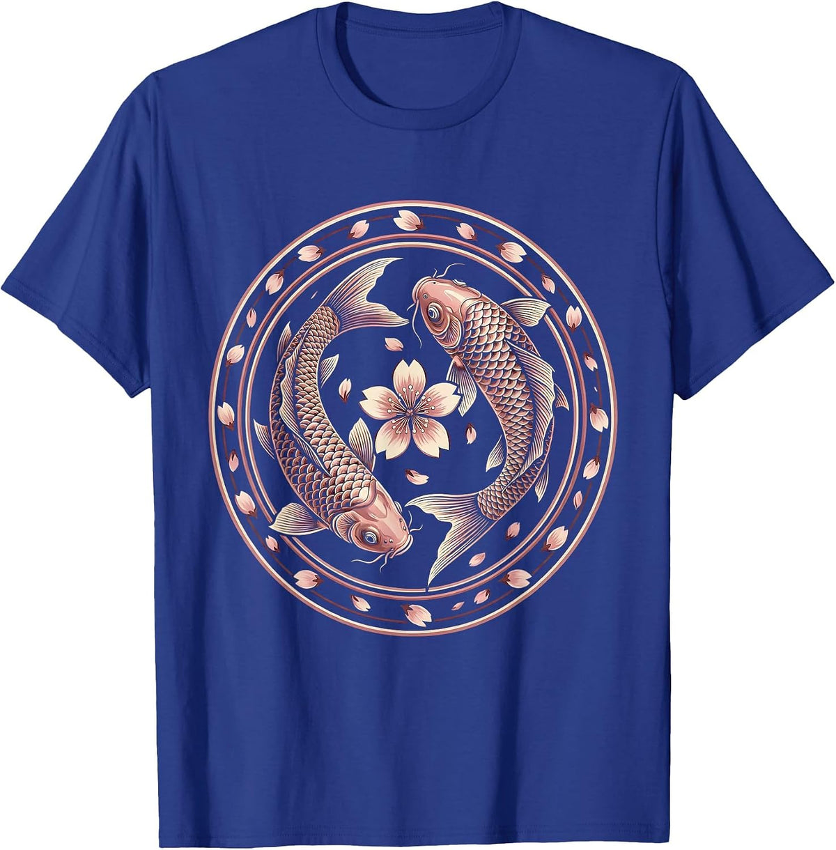 Men's Koi Fish Pink Cherry Blossom Breast Cancer Awareness T-Shirt - Royal Blue