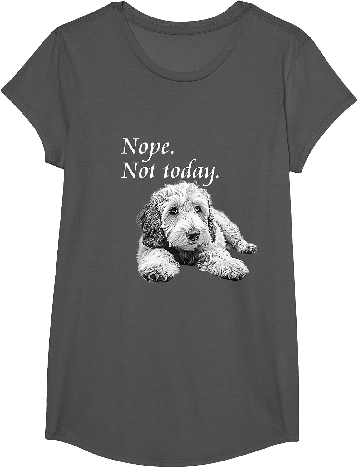 Adorable Goldendoodle Nope Not Today T-Shirt - Lazy Dog T-Shirt - Girls Asphalt Grey
