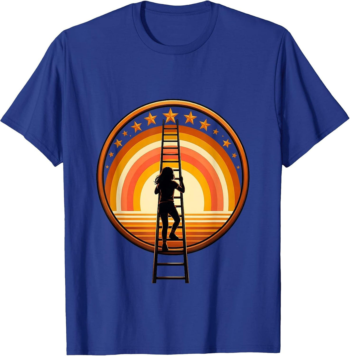 Girl Climbing Ladder Into Starry Sky Illustration T-Shirt - Royal Blue