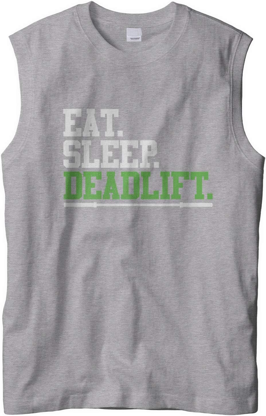 Men's Eat Sleep Deadlift, Funny Workout Gym Sleeveless Muscle T-Shirt - Light Gray