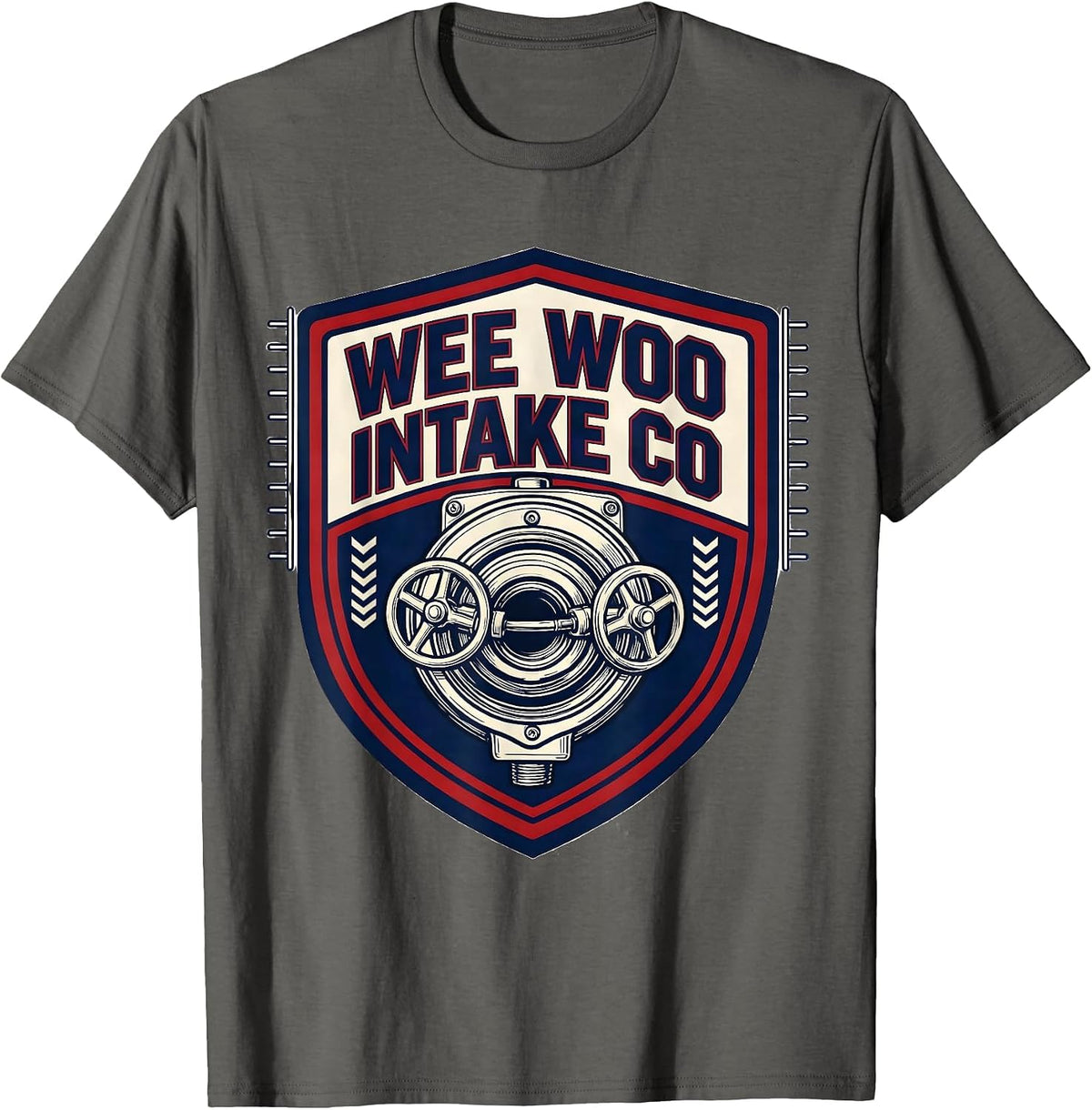 WEE WOO INTAKE CO Sports Firefighter Department Pride Humor T-Shirt - Asphalt Grey