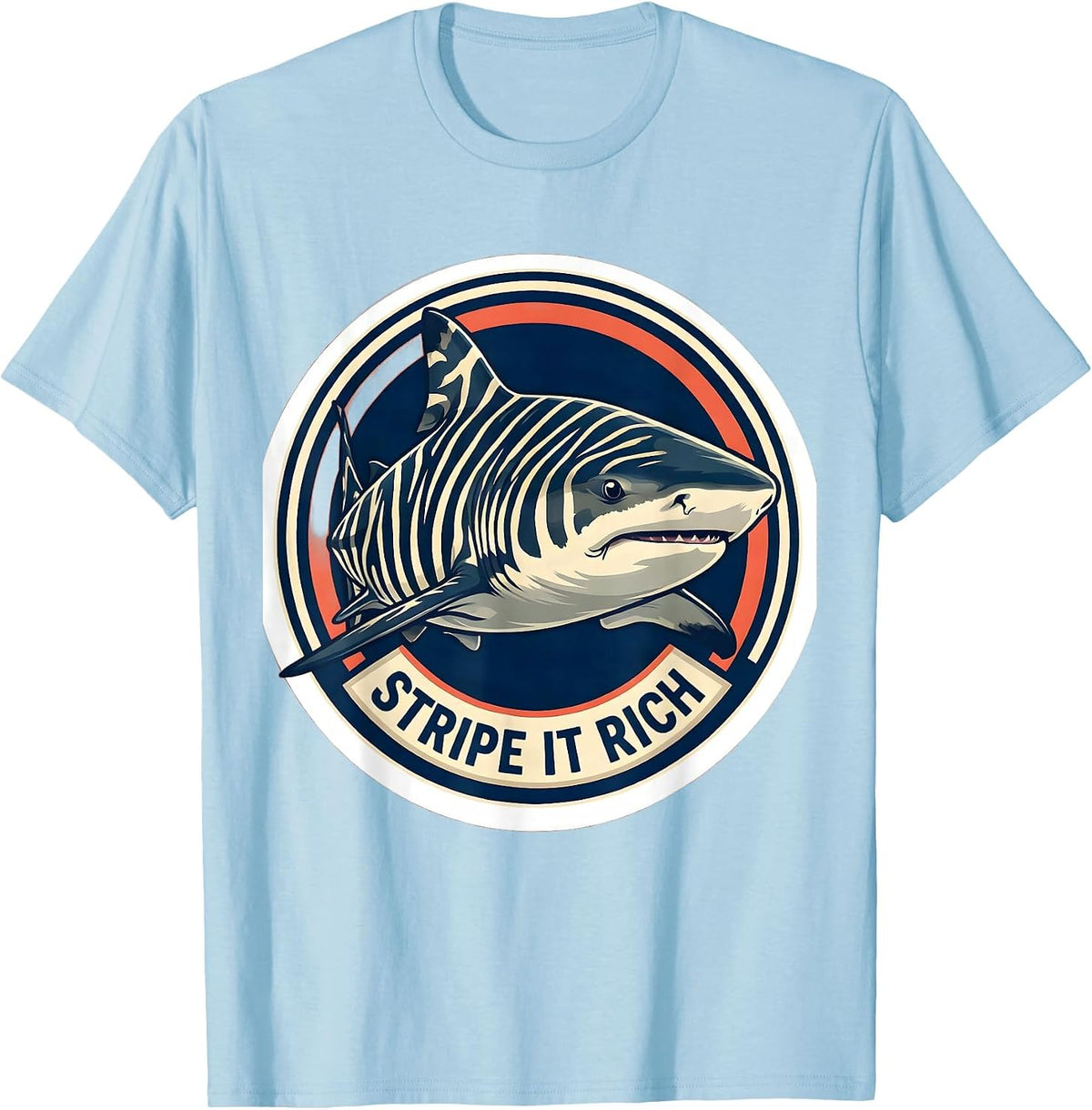Men's Stripe It Rich Funny Zebra Shark Ocean Wildlife Enthusiast T-Shirt - Baby Blue