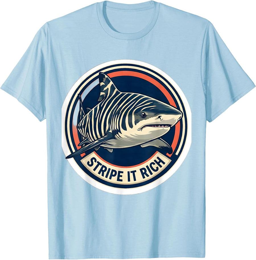 Men's Stripe It Rich Funny Zebra Shark Ocean Wildlife Enthusiast T-Shirt - Baby Blue