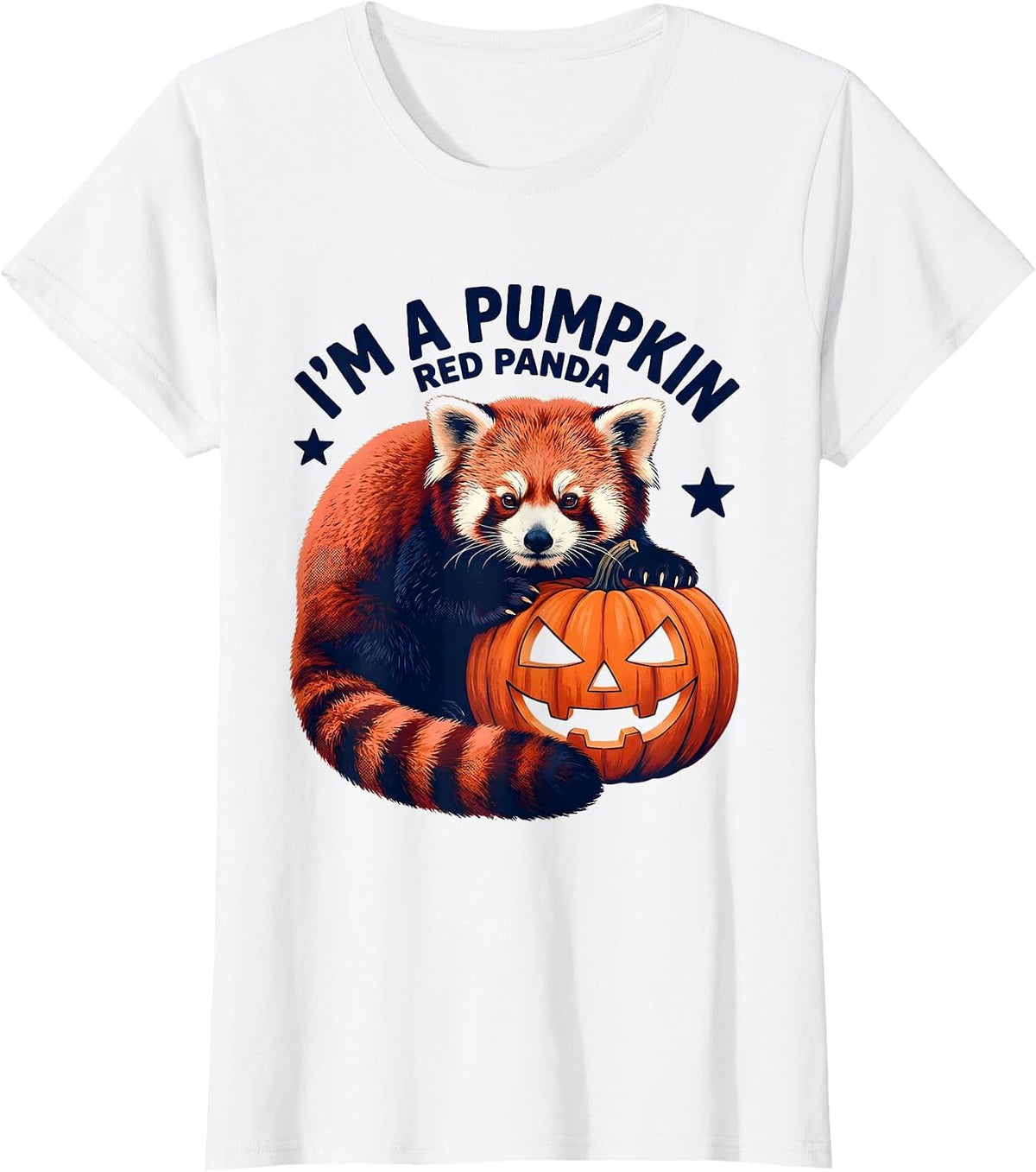Women's I'm a Pumpkin Red Panda Cute Kawaii Animal Halloween Costume T-Shirt - White