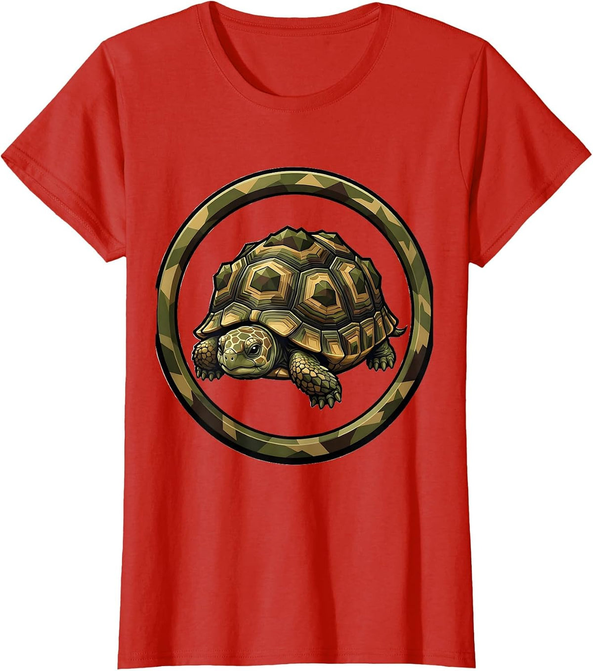 Baby Turtle Camo Shell Cute Wildlife Graphic T-Shirt - Red