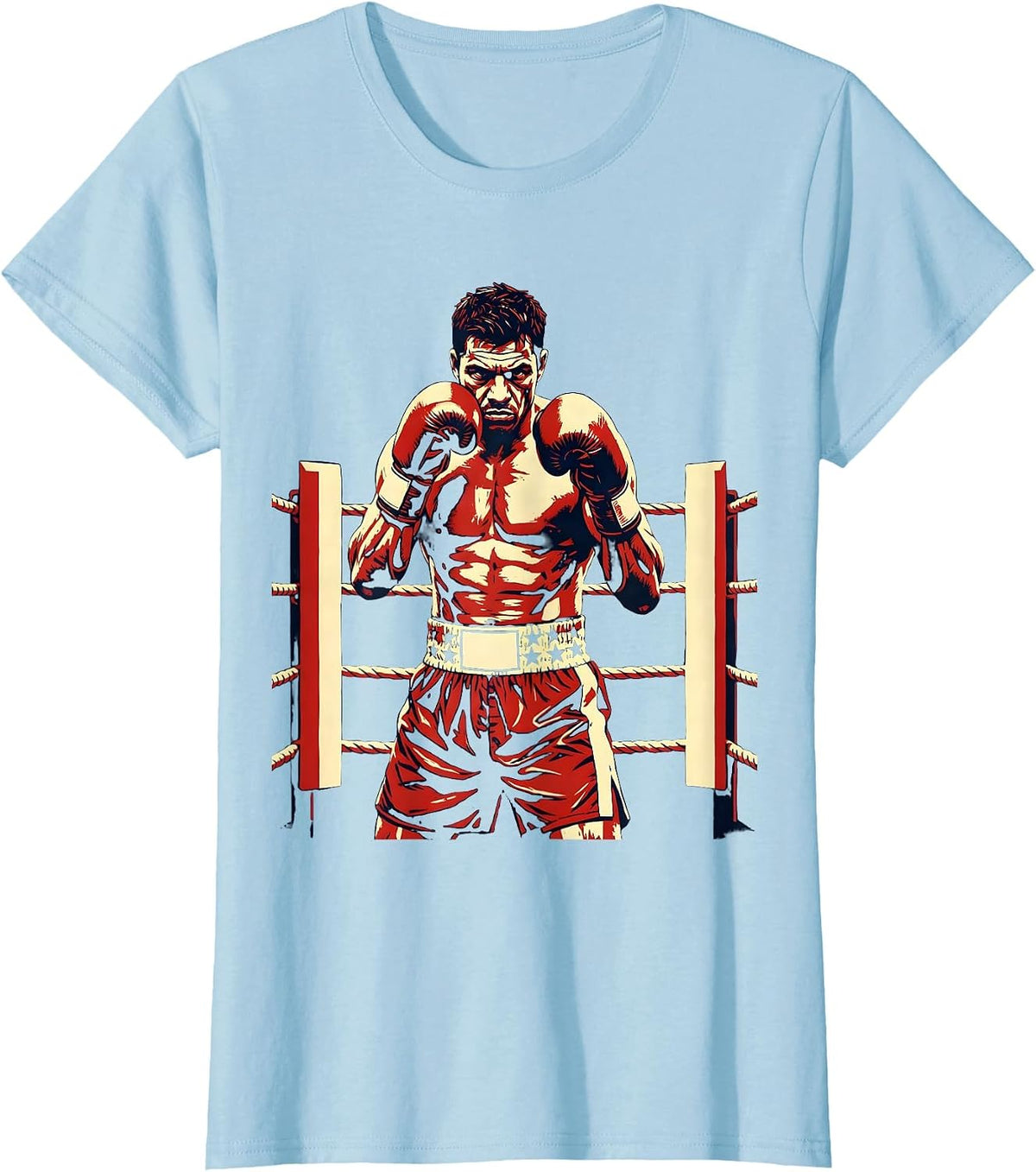USA Boxer Raised Fists Boxing Ring Graphic T-Shirt - Baby Blue