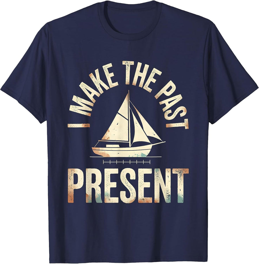 I Make The Past Present Distressed Funny History Teacher T-Shirt - Navy Blue
