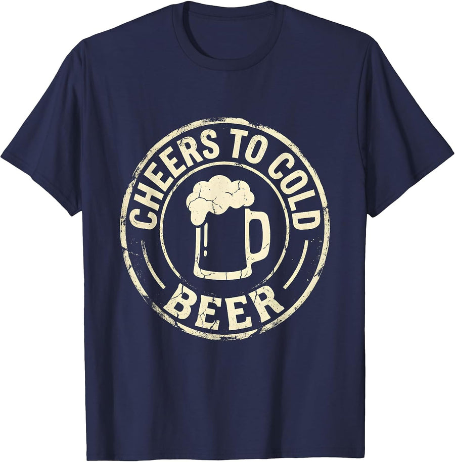 Cheers to Cold Beer Craft Beer Lover Design T-Shirt - Navy Blue