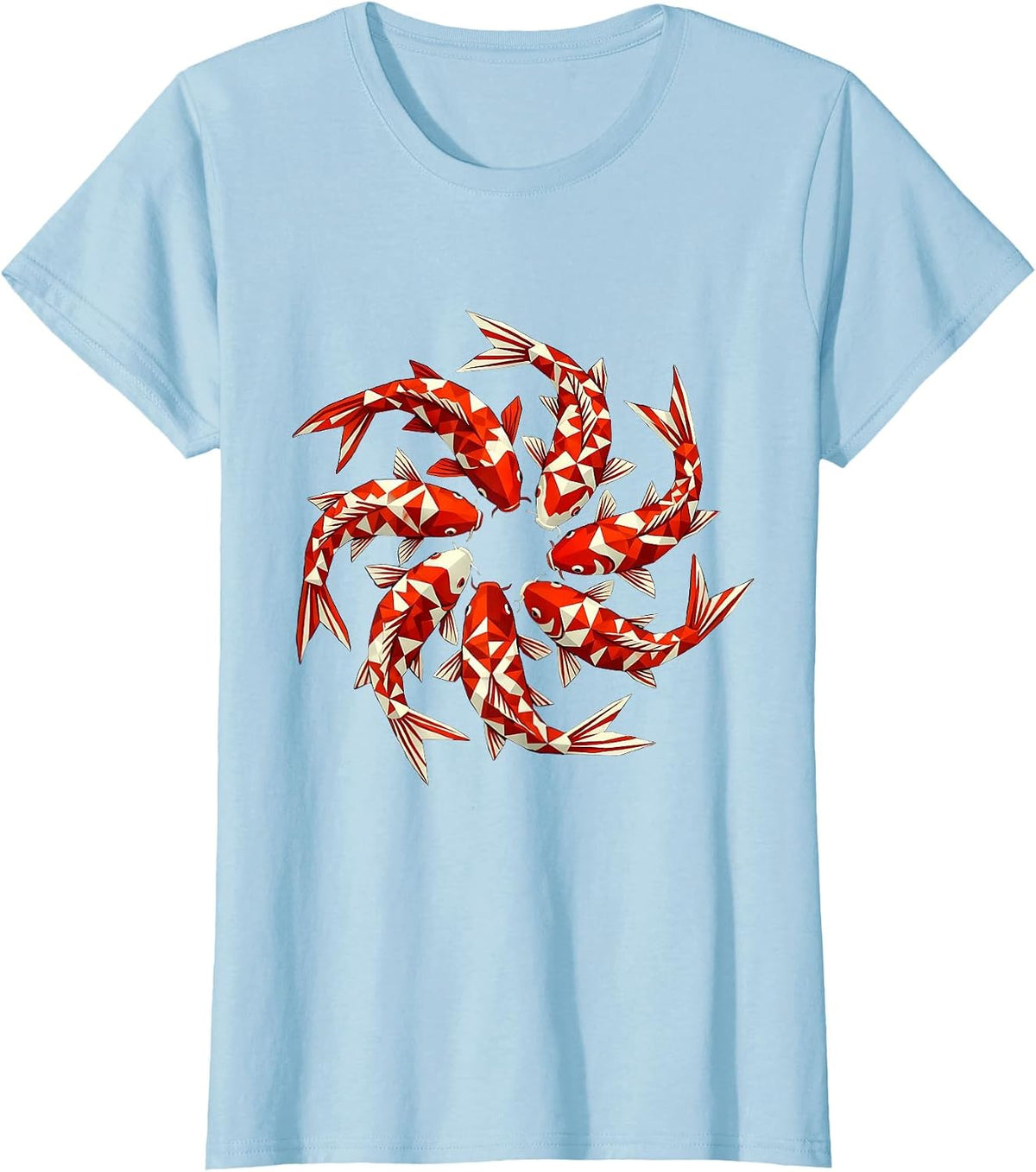 Seven Koi Fish Spiral Illustration Design T-Shirt - Baby Blue