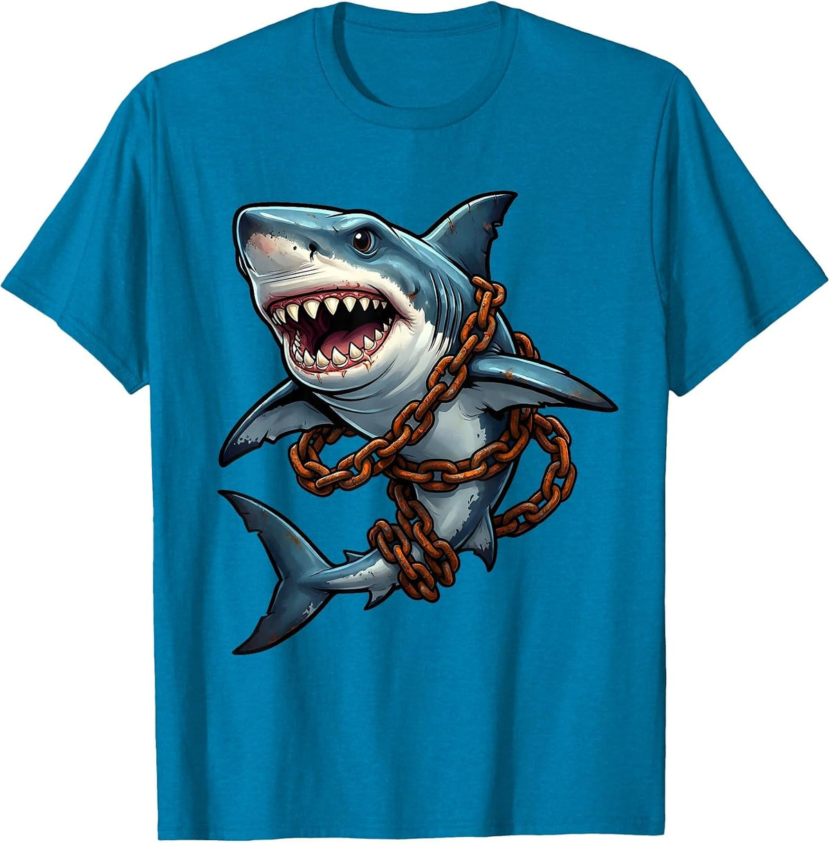 Shark Wrapped in Anchor Chain Graphic T-Shirt - Sapphire Blue
