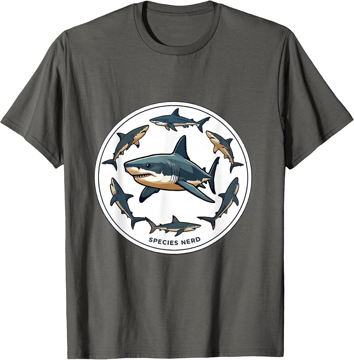 Men's Species Nerd Funny Shark Lover Marine Biology Ocean Wildlife T-Shirt - Asphalt Grey