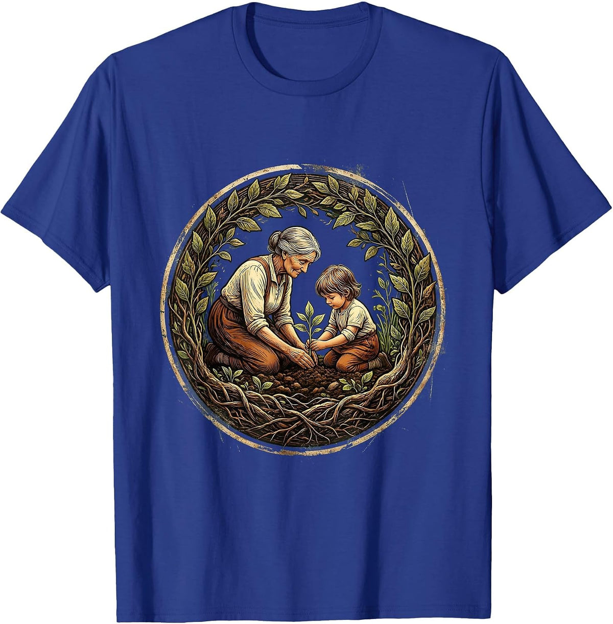 Nana Gardening With Grandchild Illustration T-Shirt - Royal Blue