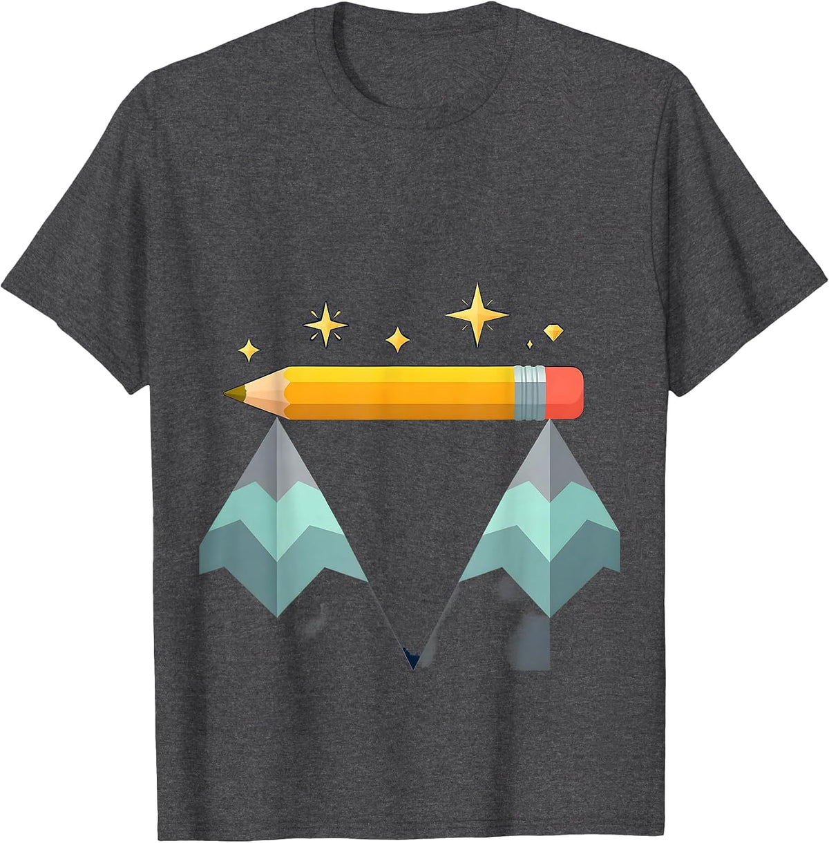 Pencil Mountain Bridge Graphic Design T-Shirt - Dark Heather Grey