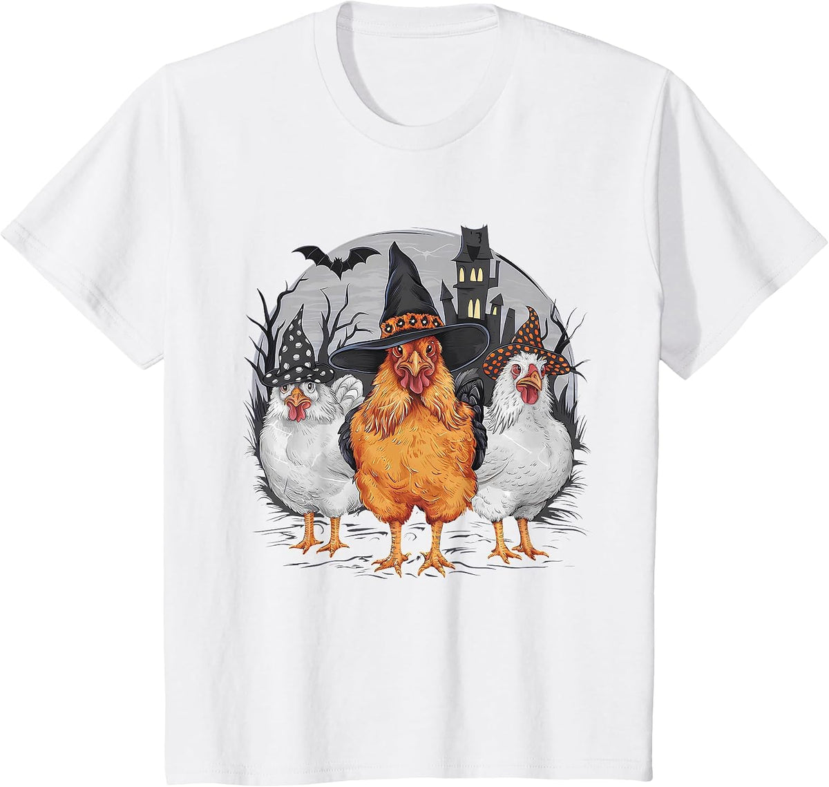 Funny Halloween Chickens Witch Spooky Season T-Shirt - White