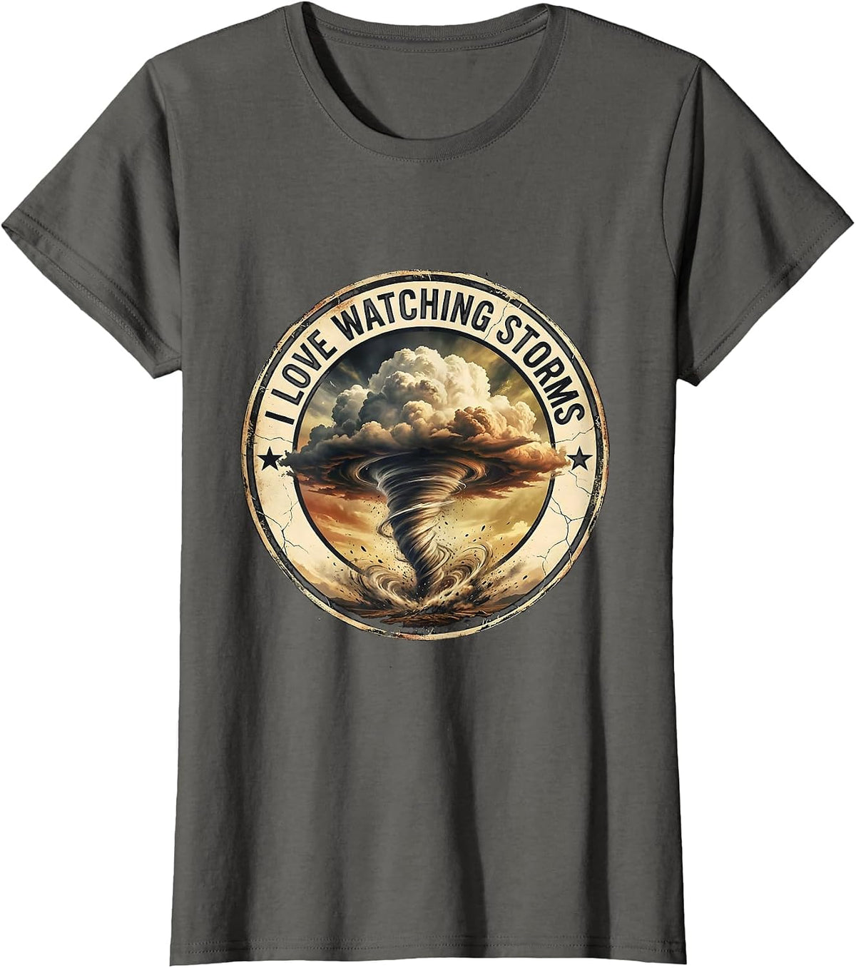 Women's I Love Watching Storms Distressed Funny Storm Chaser T-Shirt - Asphalt Grey