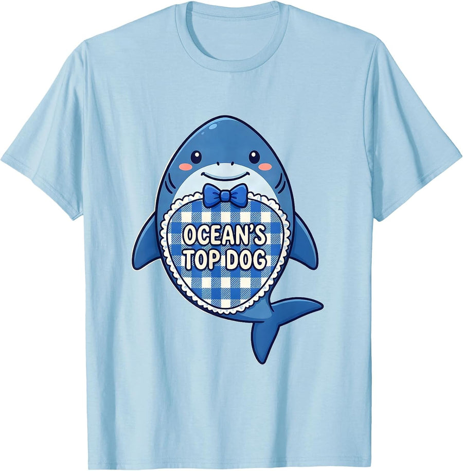 Men's Ocean's Top Dog Shark Graphic Design T-Shirt - Baby Blue
