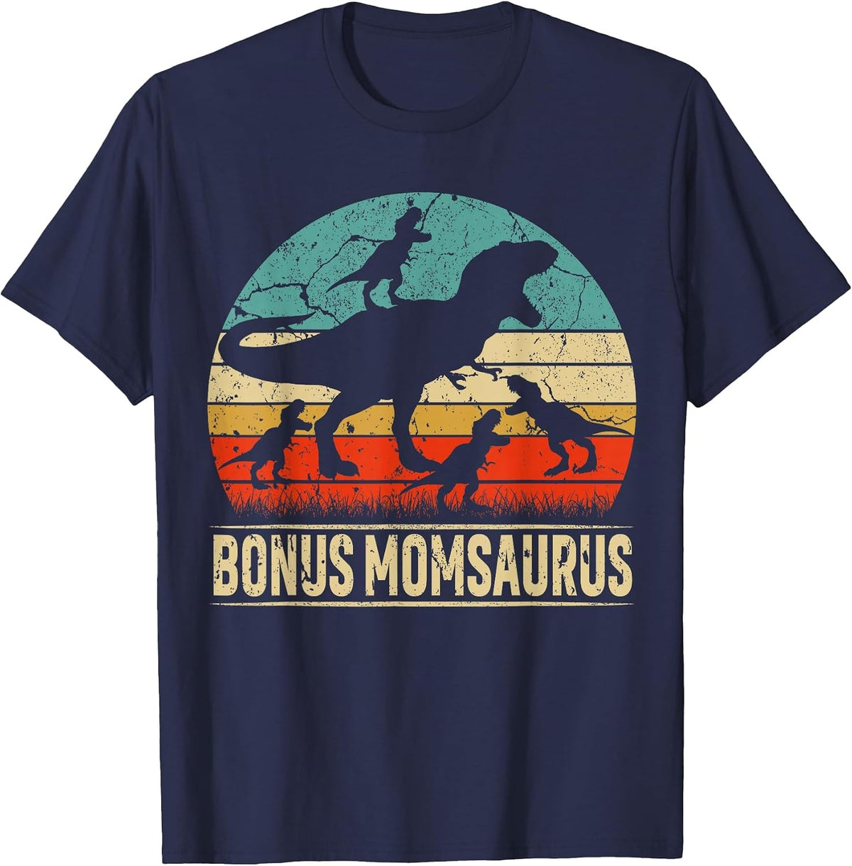 Bonus Mom Dinosaur T Rex Bonus Momsaurus 4 Kids Family T-Shirt - Navy Blue