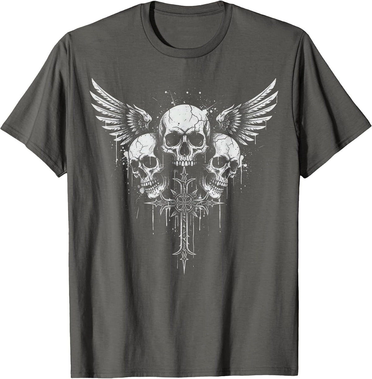 Skull Cross Y2K Grunge Aesthetic Alt Goth Gothic Emo T-Shirt - Asphalt Grey