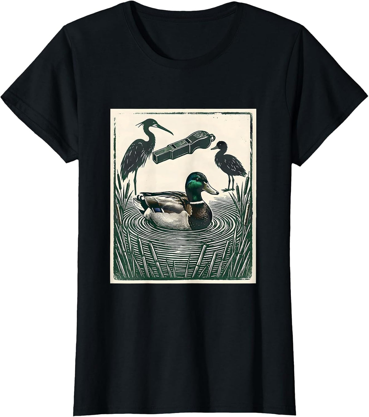 Women's Duck Call Bridge Rubber Stamp Duck Hunter Dad Gift T-Shirt - Black