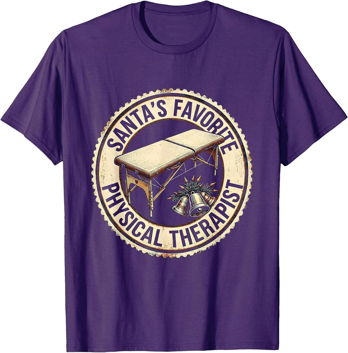 Santa's Favorite Physical Therapist Rubber Stamp Retro T-Shirt - Purple