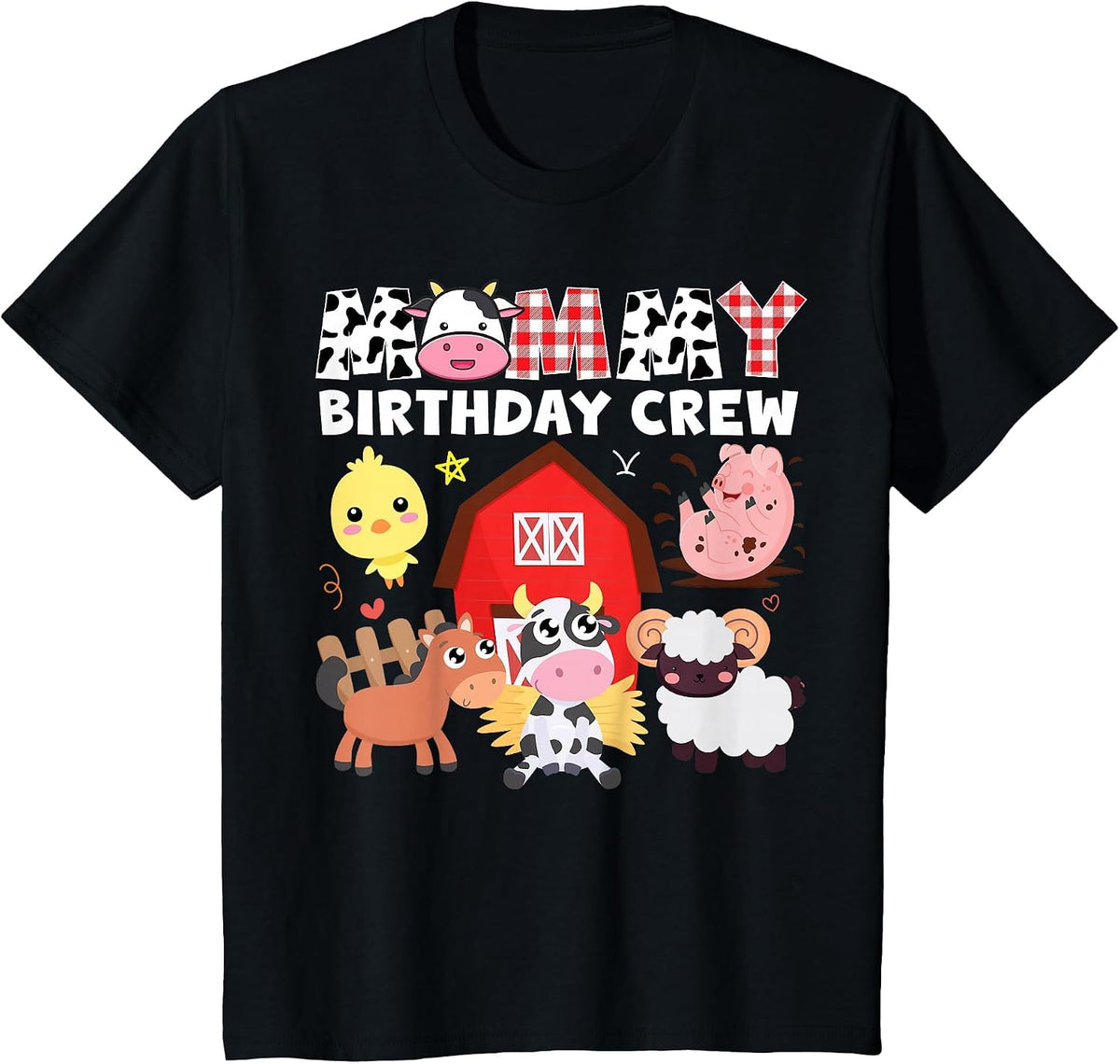 Cow Mommy Birthday Crew Farm Theme Animals Birthday Party T-Shirt - Black