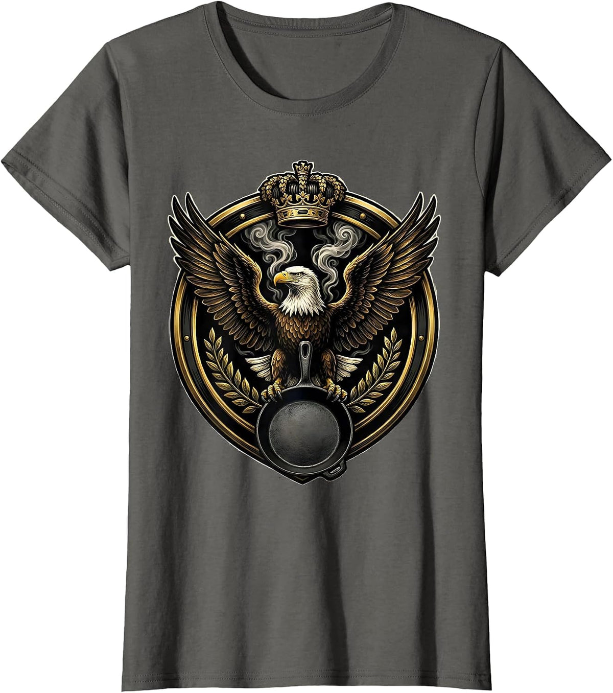 Women's Eagle and Cast Iron Skillet Chef Graphic T-Shirt - Asphalt Grey