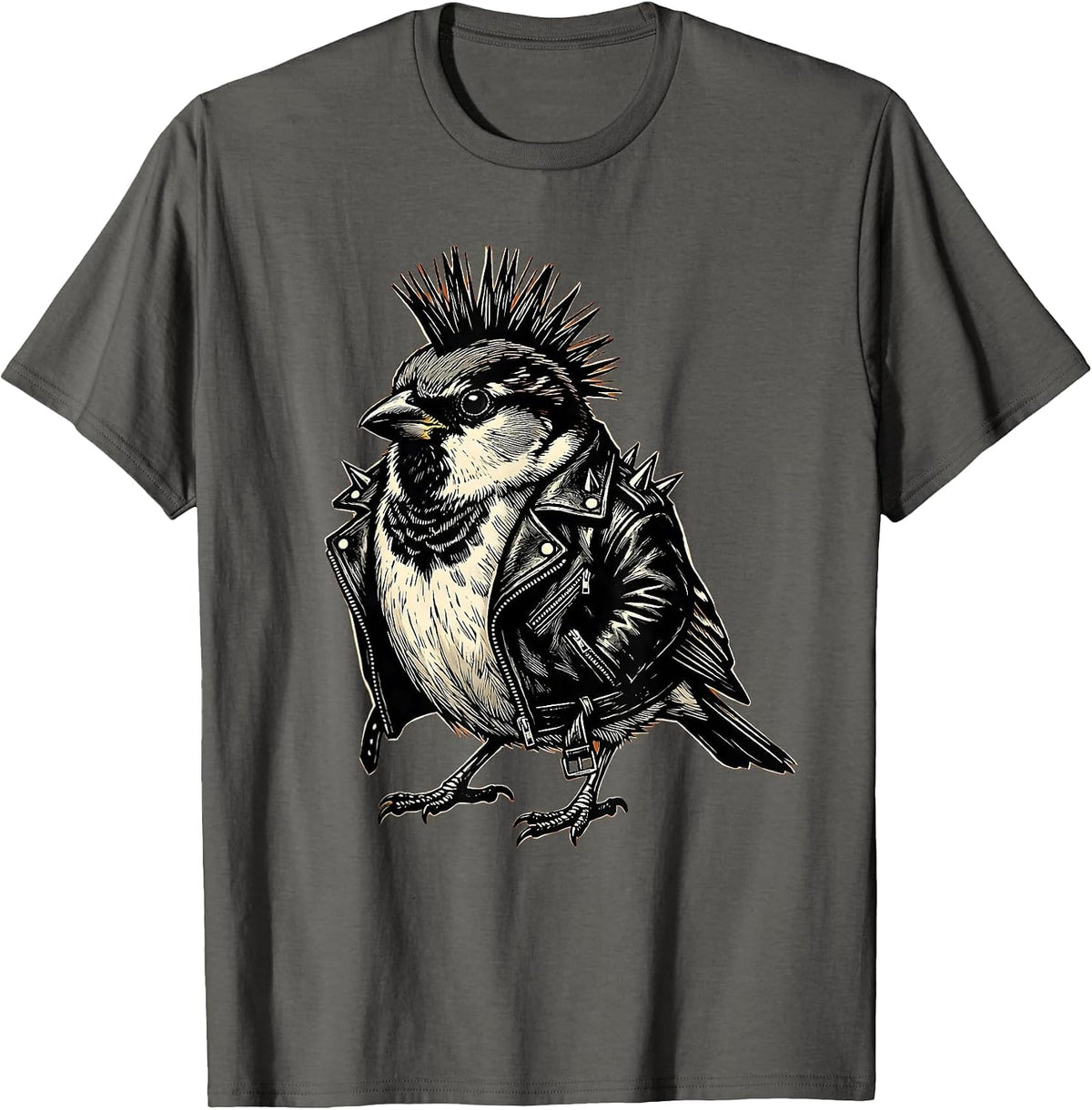 Little Pecker Club Punk Bird Mohawk Graphic T-Shirt - Asphalt Grey