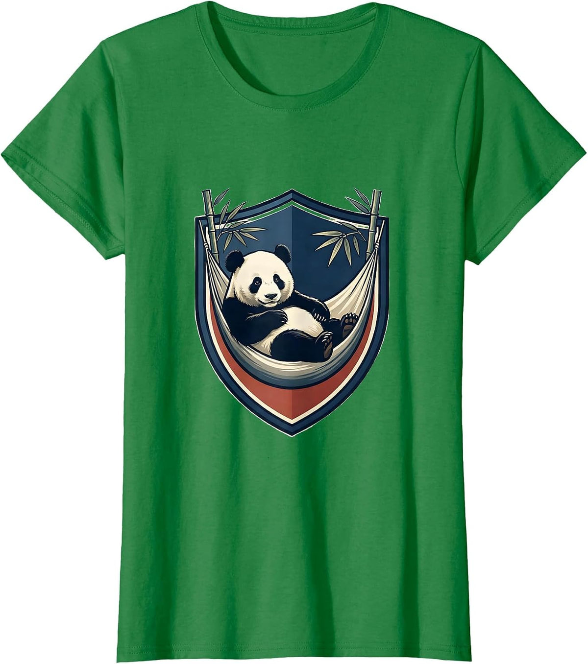 Women's Panda Emblem Shield Reclining Bamboo Crest Humor T-Shirt - Kelly Green