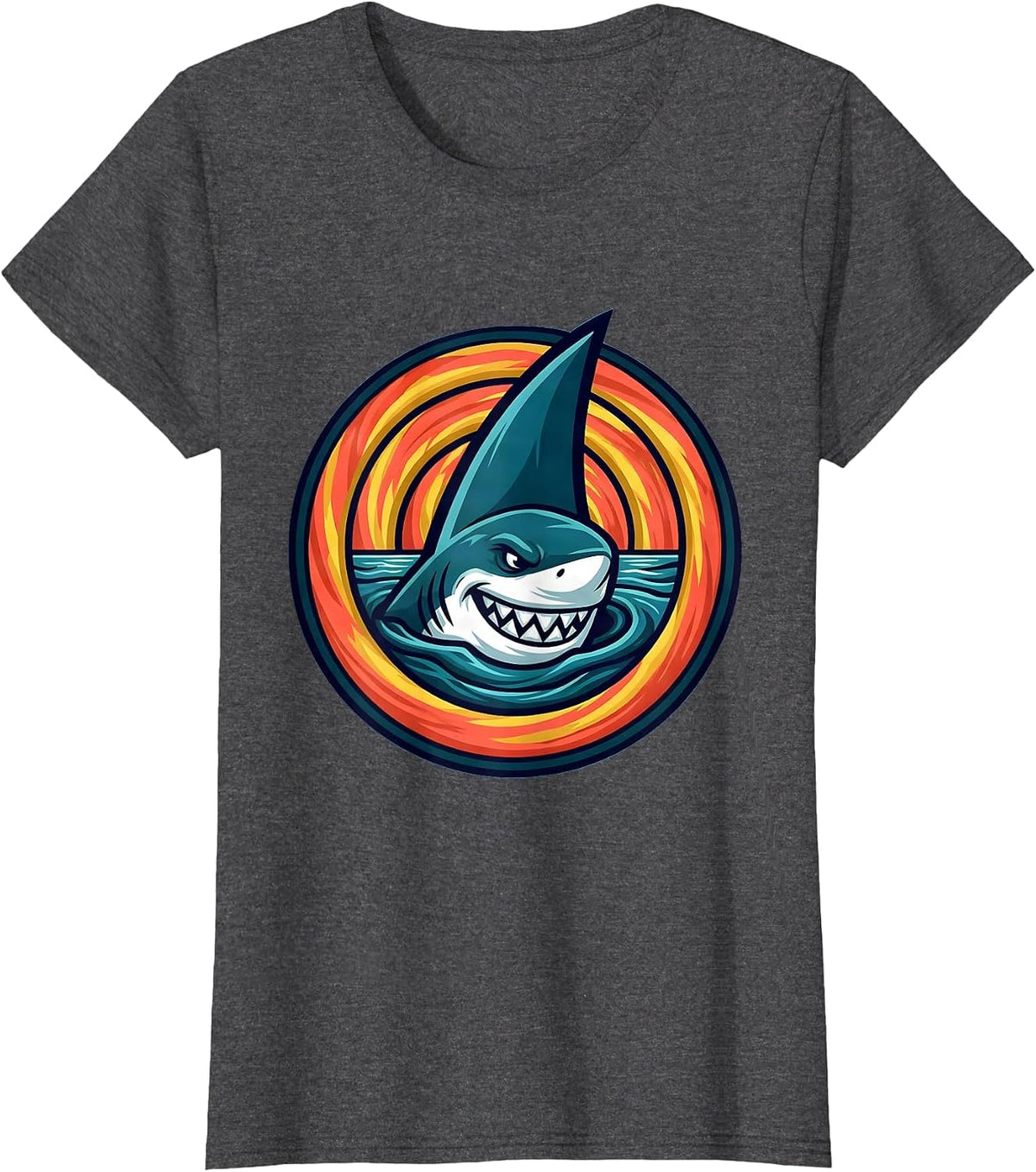 Women's Boys Tie Dye Shark Fin Color Wave Graphic T-Shirt - Dark Heather Grey