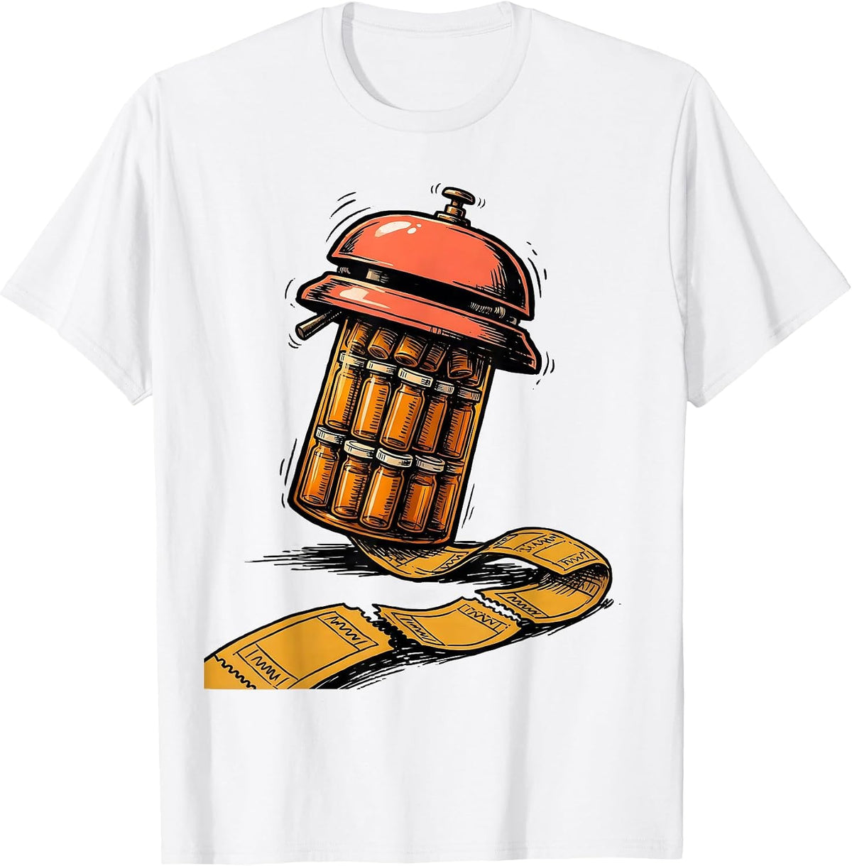 Men's Counter Bell Pharmacy Tech Occupational Humor T-Shirt - White