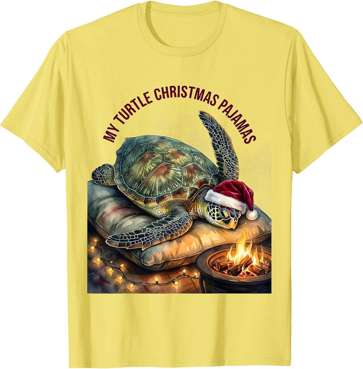 Men's My Turtle Christmas Pajamas Whimsical Holiday Sea Turtle T-Shirt - Lemon Yellow