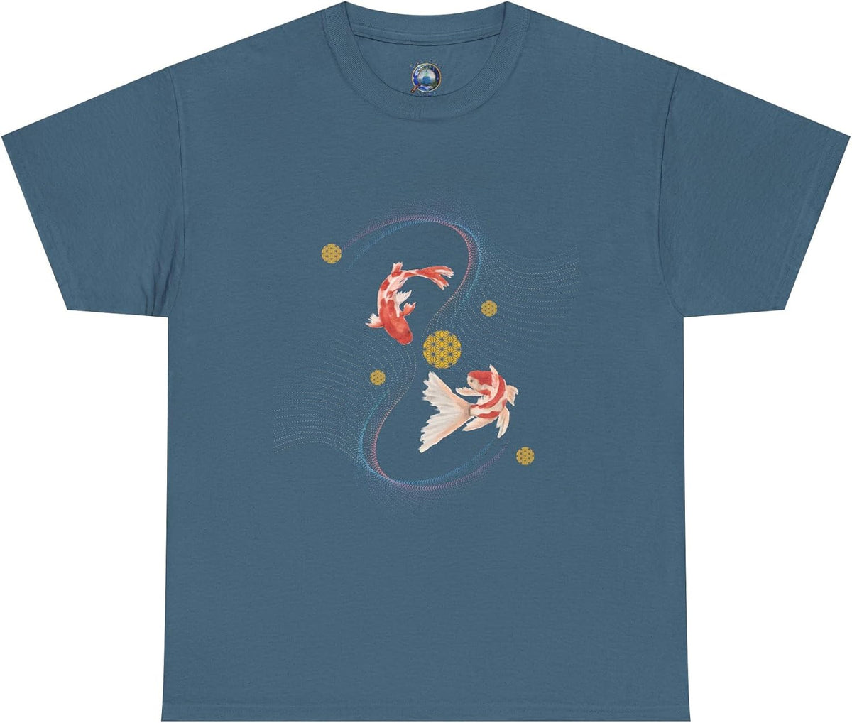 Koi Fish T-Shirt with Geometric Art | Minimalist Graphic Design | Cotton Fashion Shirt - Indigo Blue