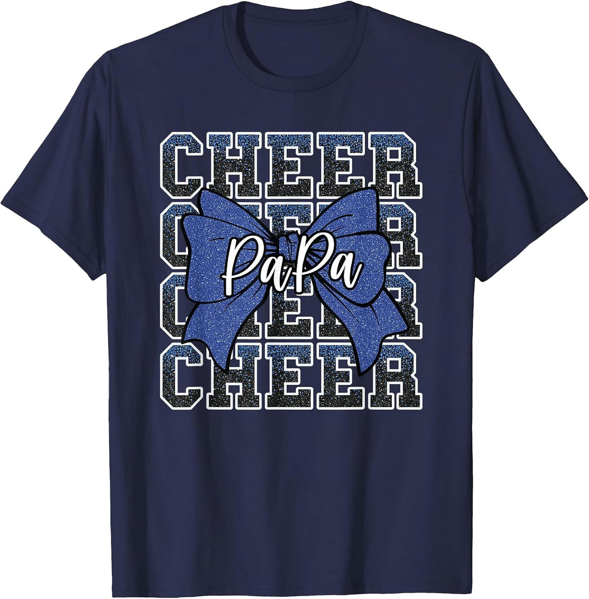 Cheer Papa Dad Daddy Bow Sport Cheerleader Cheerleading Blue T-Shirt - Navy Blue