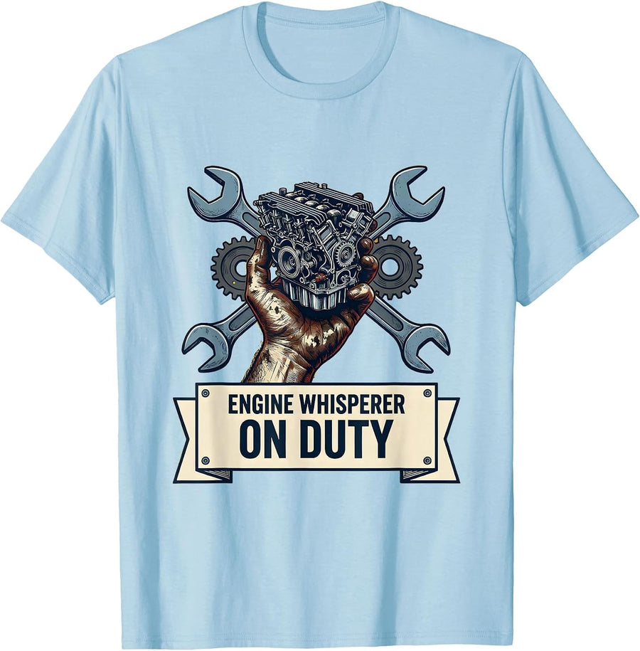 Men's Engine Whisperer On Duty Mechanic Design T-Shirt - Baby Blue