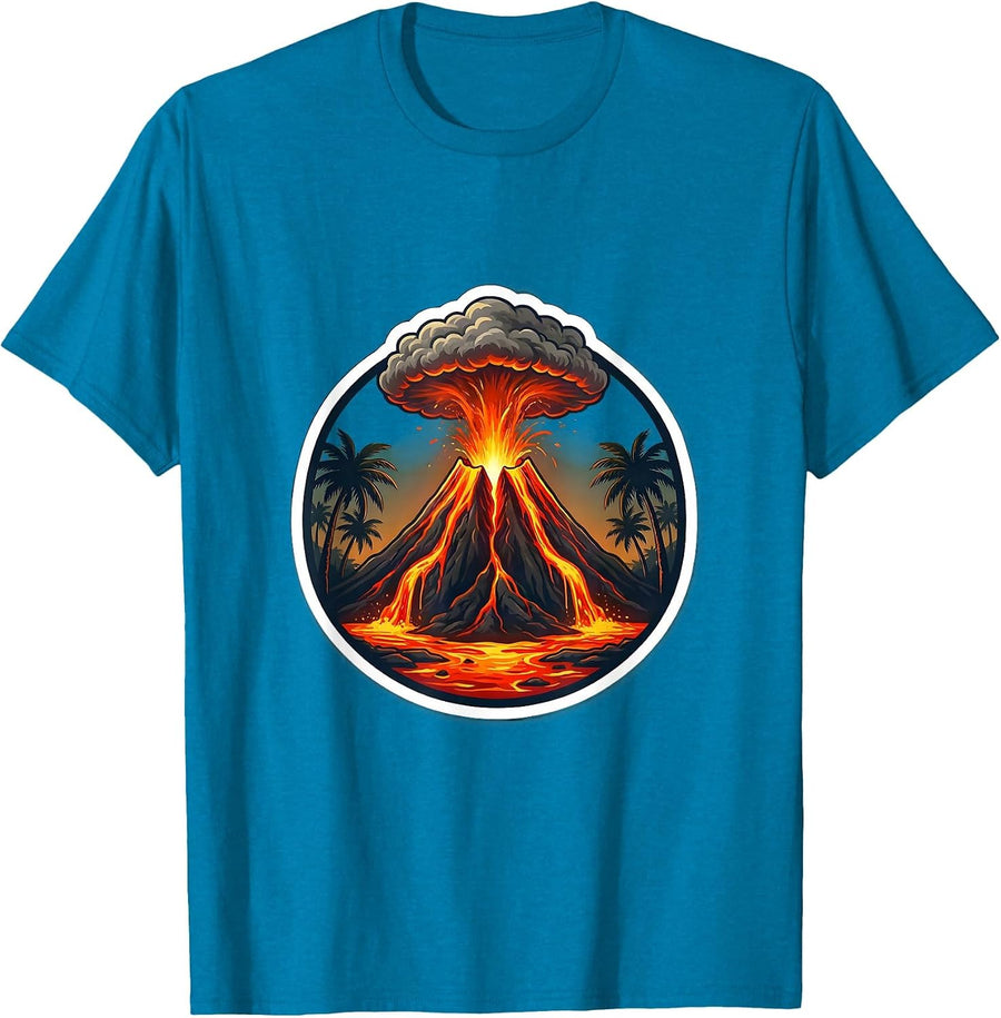 Hawaiian Volcano Erupting Lava Flow Graphic T-Shirt - Sapphire Blue