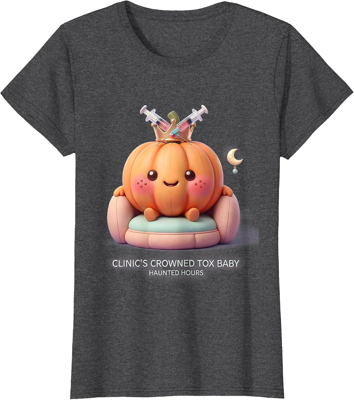 Women's Clinic's Crowned Tox Baby, Haunted Hours Kawaii Nurse T-Shirt - Dark Heather Grey