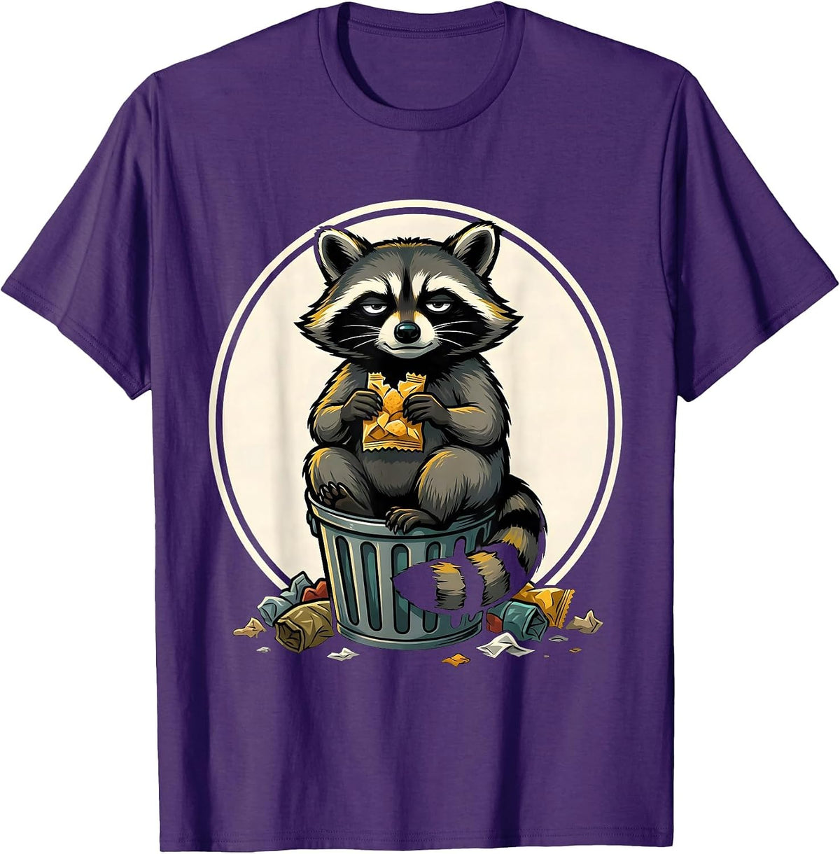 Trash Panda Raccoon Cartoon Funny Animal Humor T-Shirt - Purple