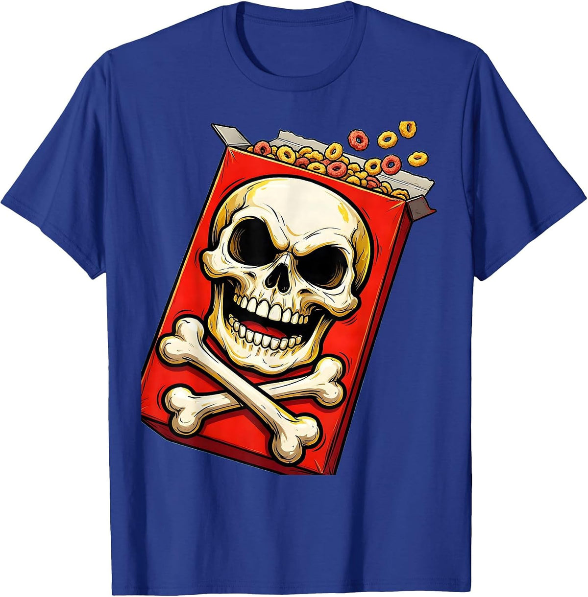 Cereal Killer Skull and Crossbones Graphic T-Shirt - Royal Blue