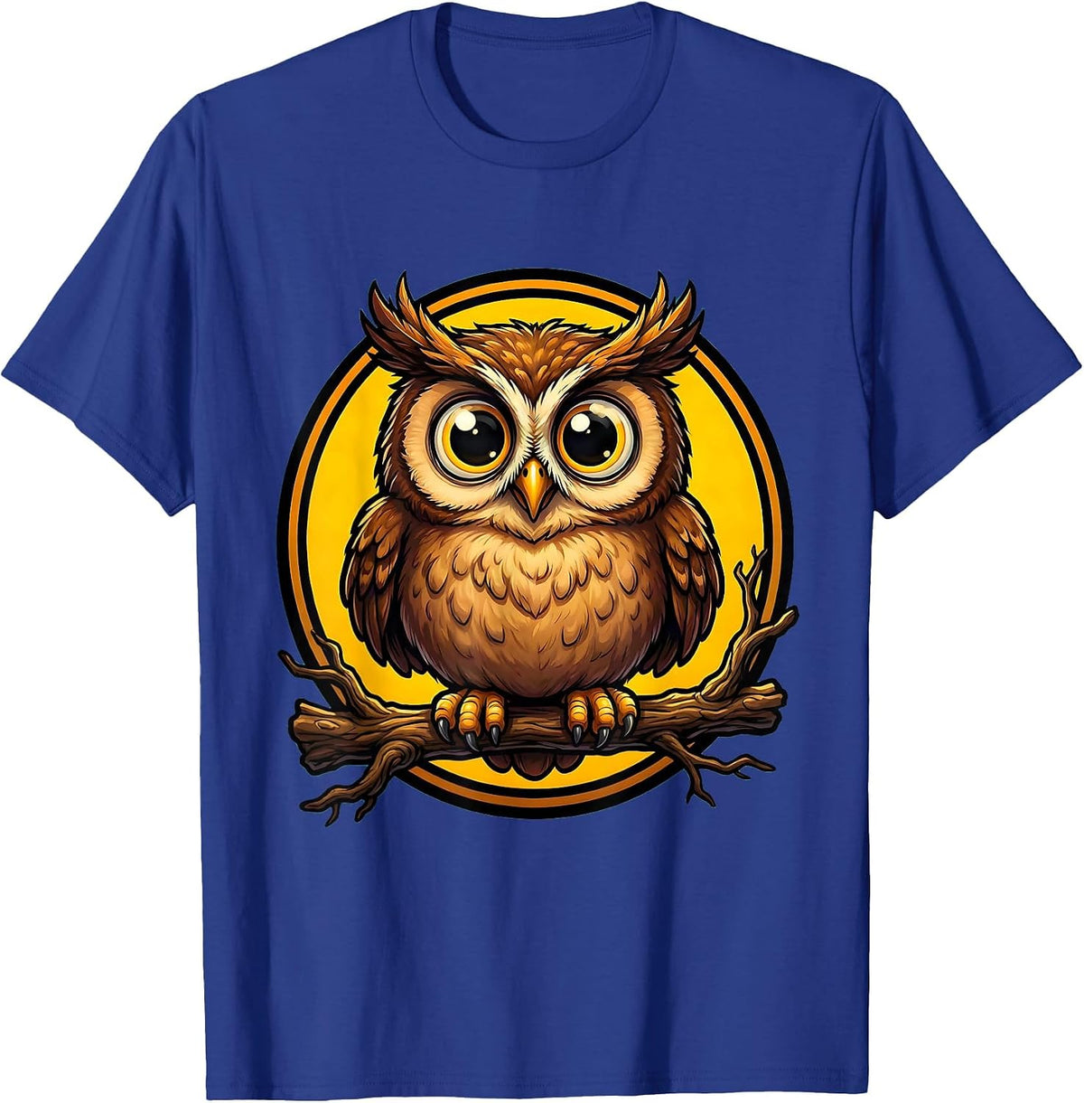Men's Owl Perched on Branch Wide Eyes Animal Print T-Shirt - Royal Blue
