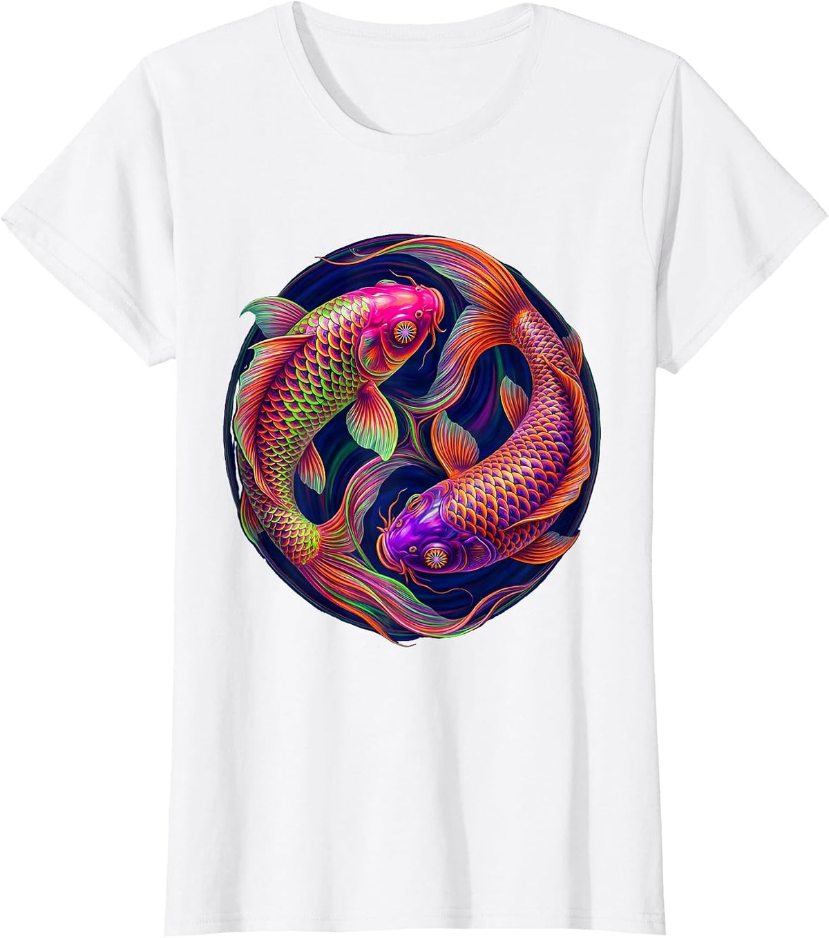 Koi Fish Yin-Yang Pride Swirl Graphic Design T-Shirt - White