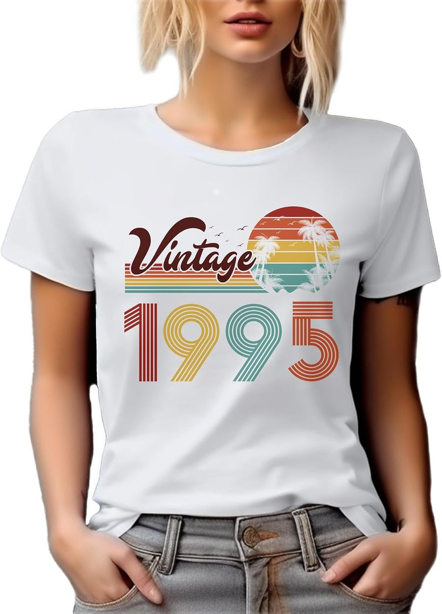 Vintage 1995 feat. Retro Sunset & Palm Trees Graphic Tshirt - White