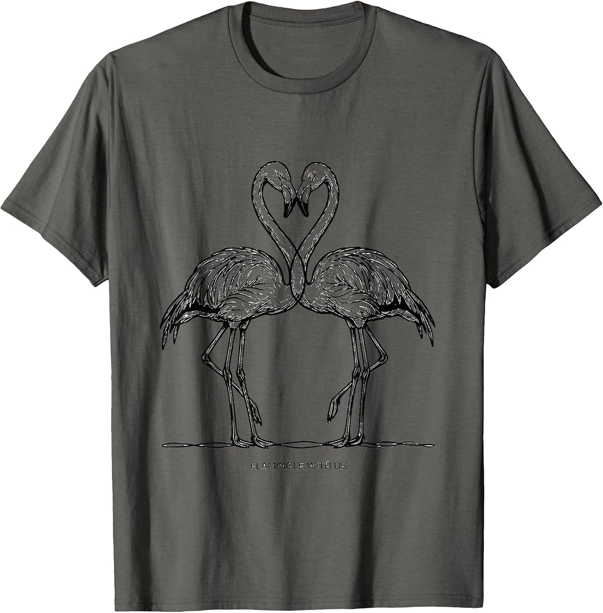 Flamingle With Us Funny Flamingo Lover Novelty Gift T-Shirt - Asphalt Grey